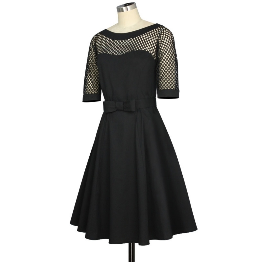 Plus Size Pin Up Long Sleeve Swing Dress - Picture 3 of 7